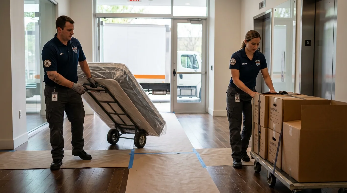 Professional apartment movers loading elevator in Algonquin, IL
